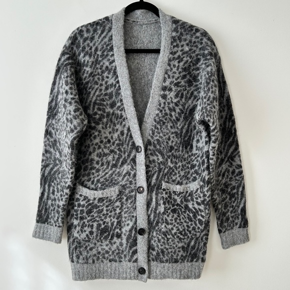 Rails Oslo Gray Animal Print Alpaca Wool Cardigan - Picture 1 of 16